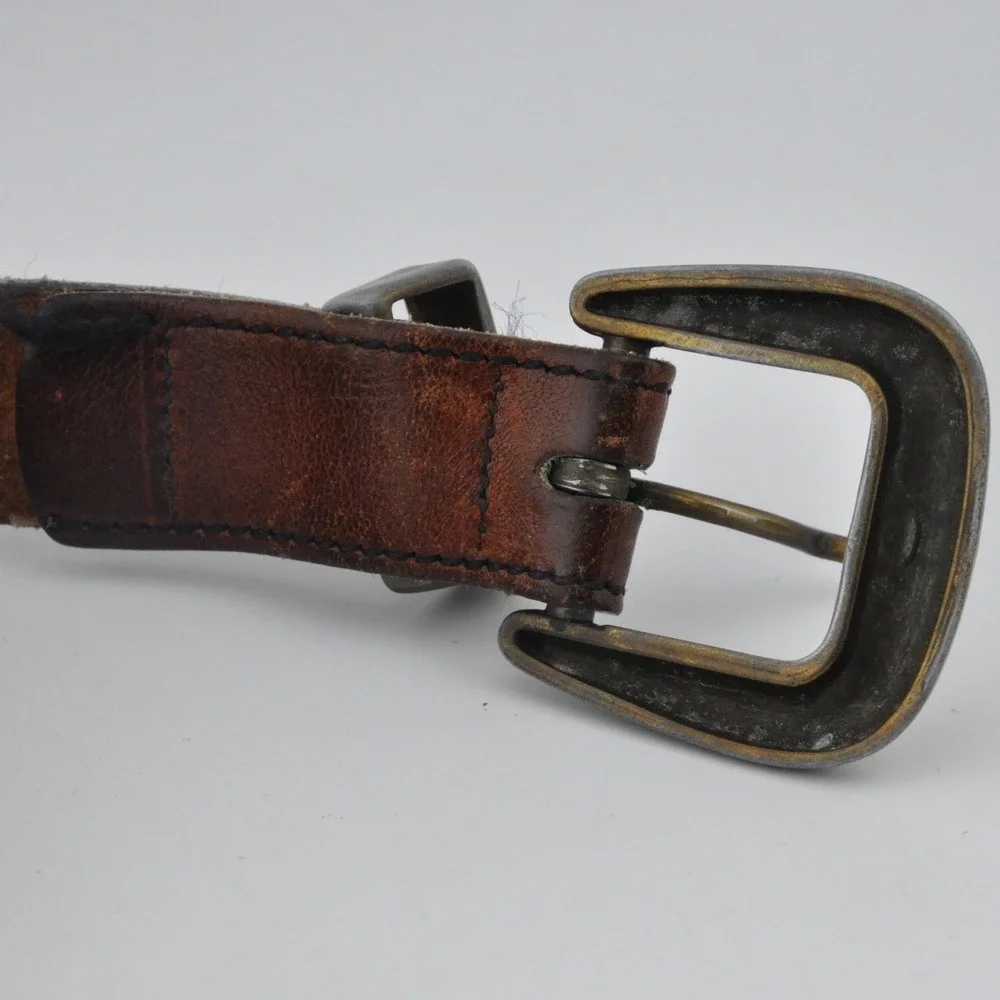 Vintage‎ Leather Belt 42 Brown Fair Distressed Western Metal Tip Rugged
